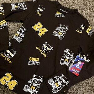 Seven7 Black Long-Sleeve 'Good Vibes' Teddy Bear Graphic Tee with Yellow Accents